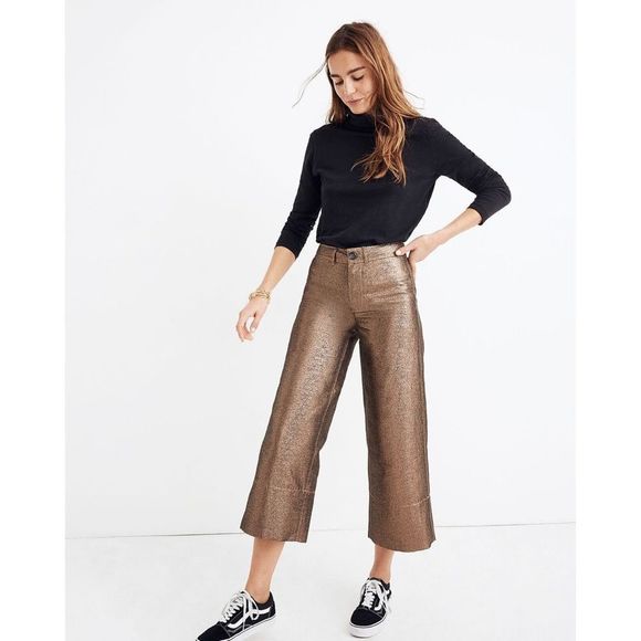 Madewell Emmett Wide-Leg Crop Pants in Metallic - Picture 1 of 9